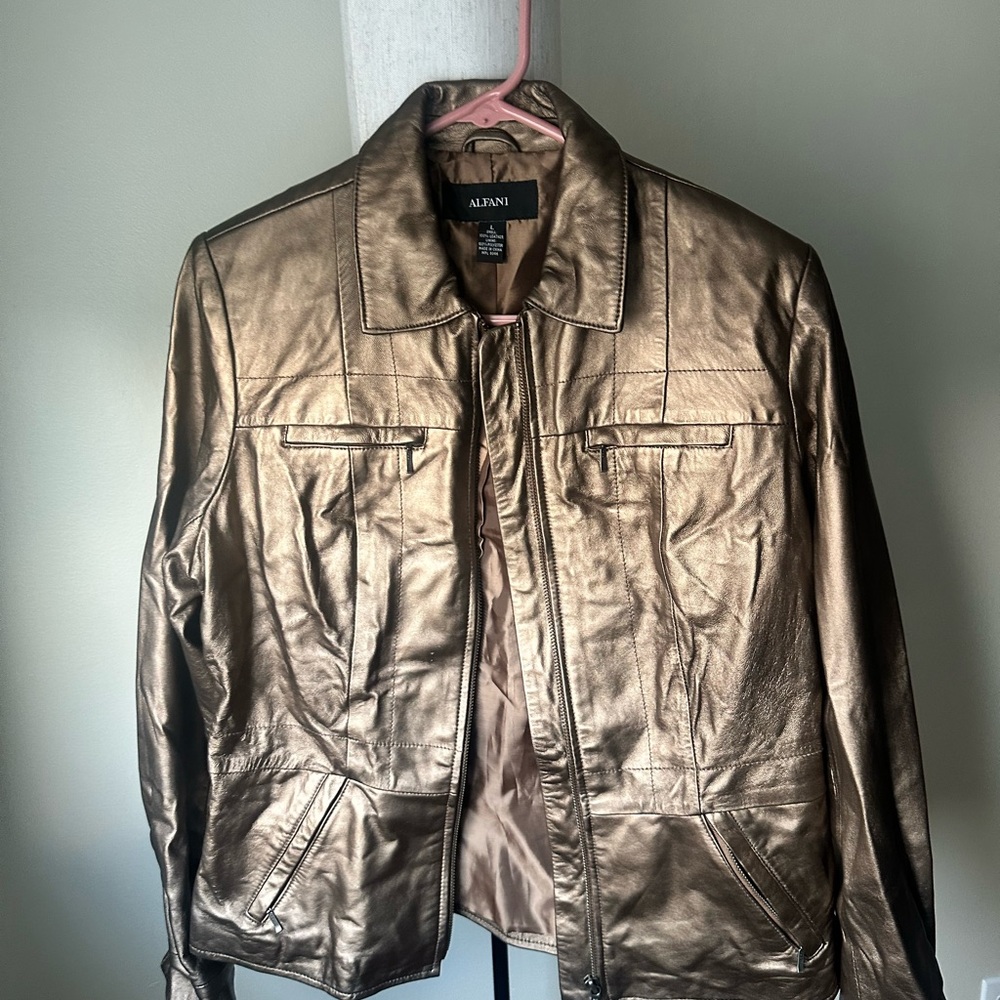 Alfani Woman’s Gold Leather Jacket